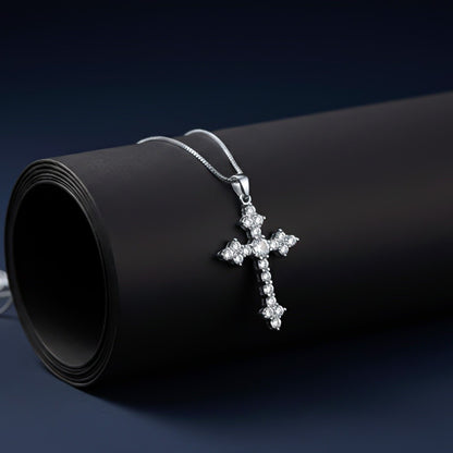 Silver Diamond Studded Cross Pendant