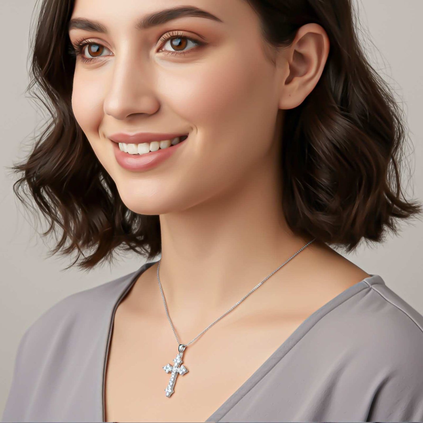 Silver Diamond Studded Cross Pendant