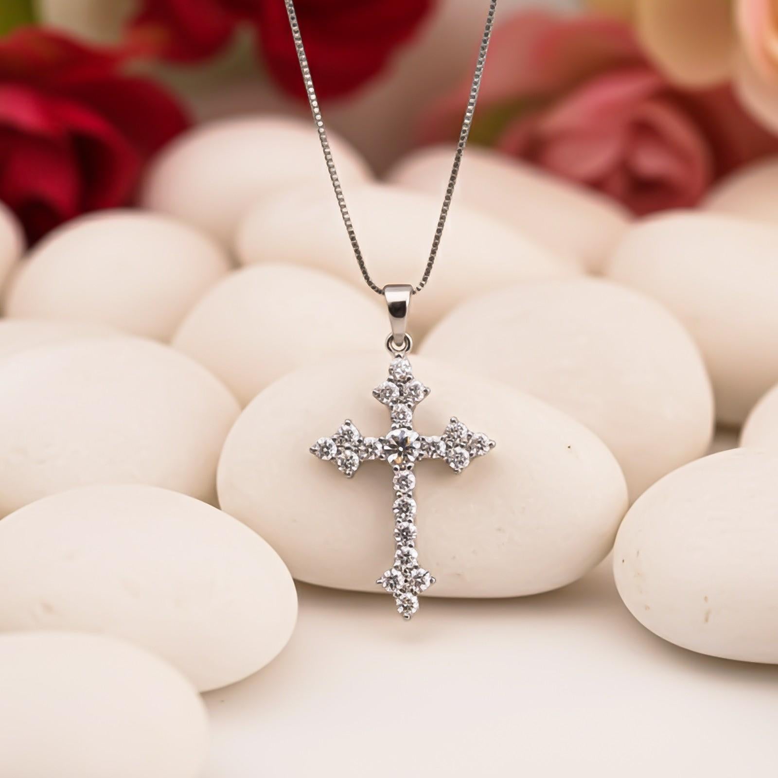 Silver Diamond Studded Cross Pendant