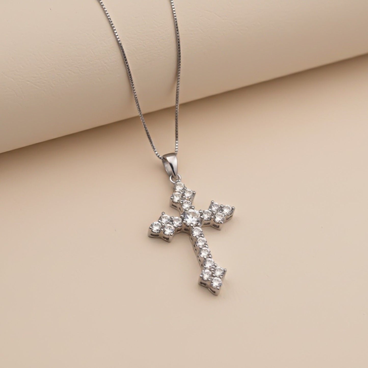 Silver Diamond Studded Cross Pendant