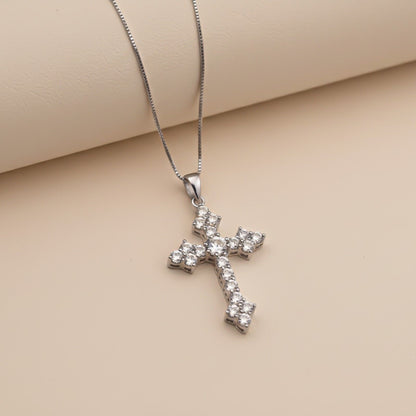 Silver Diamond Studded Cross Pendant