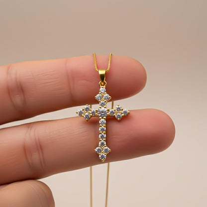 Silver Diamond Studded Cross Pendant