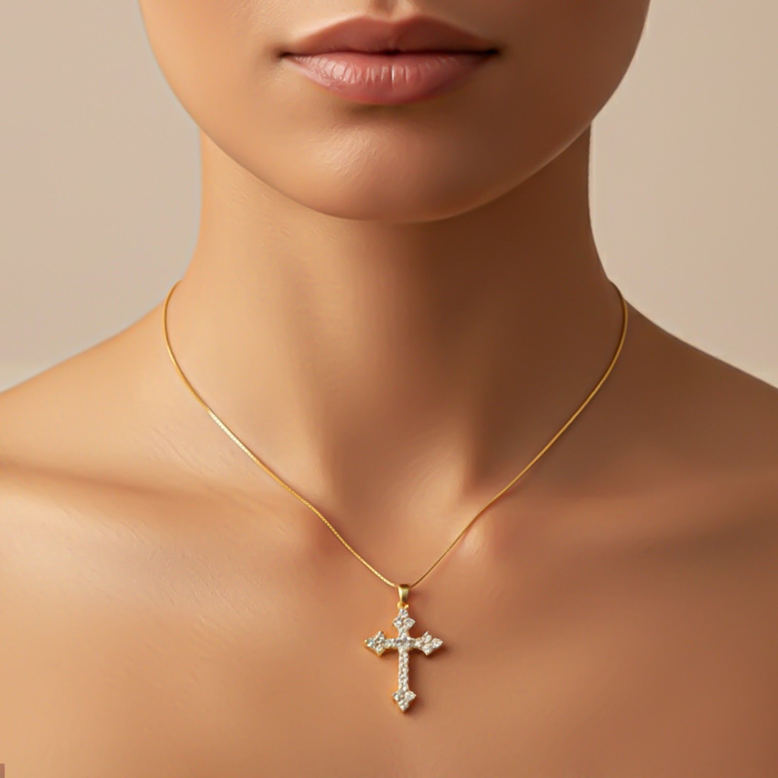 Silver Diamond Studded Cross Pendant