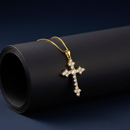 Silver Diamond Studded Cross Pendant