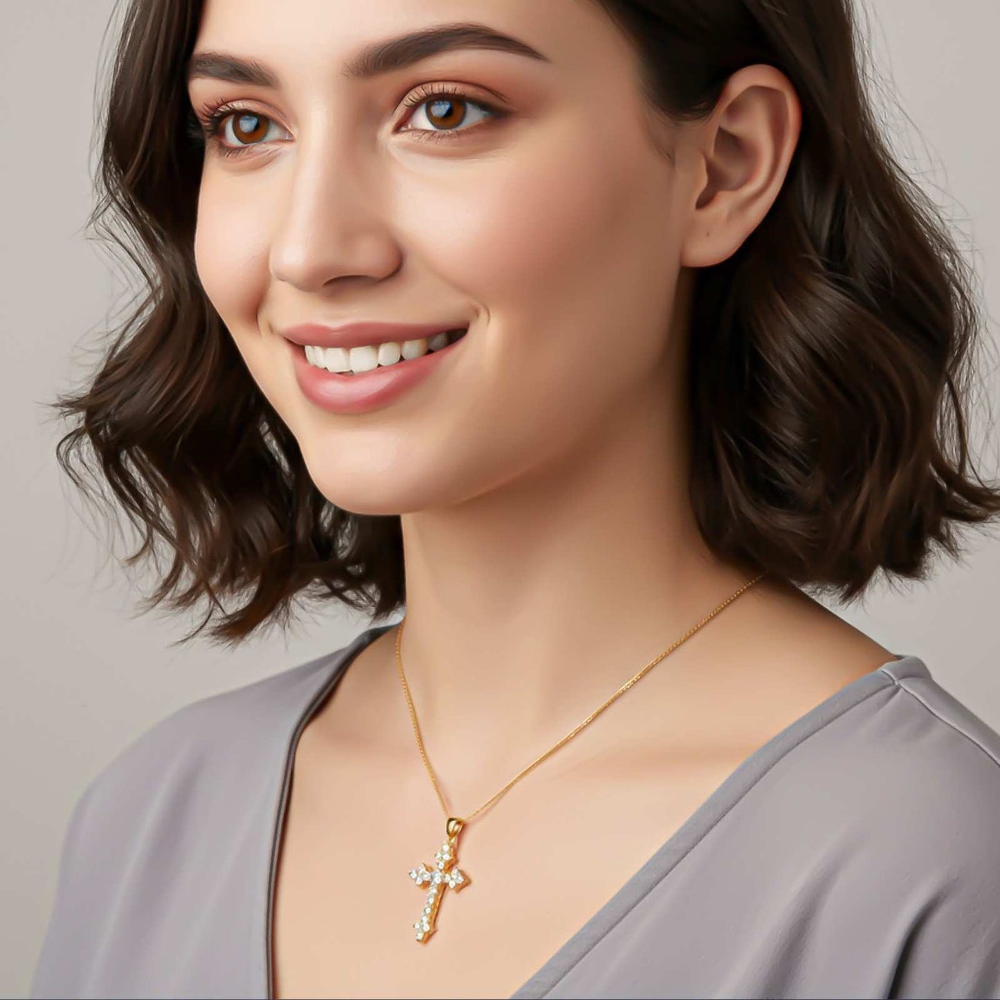 Silver Diamond Studded Cross Pendant