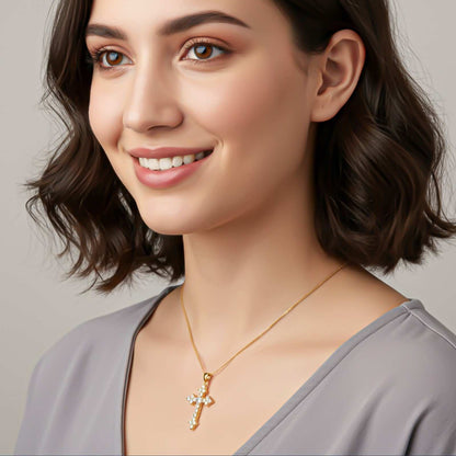 Silver Diamond Studded Cross Pendant