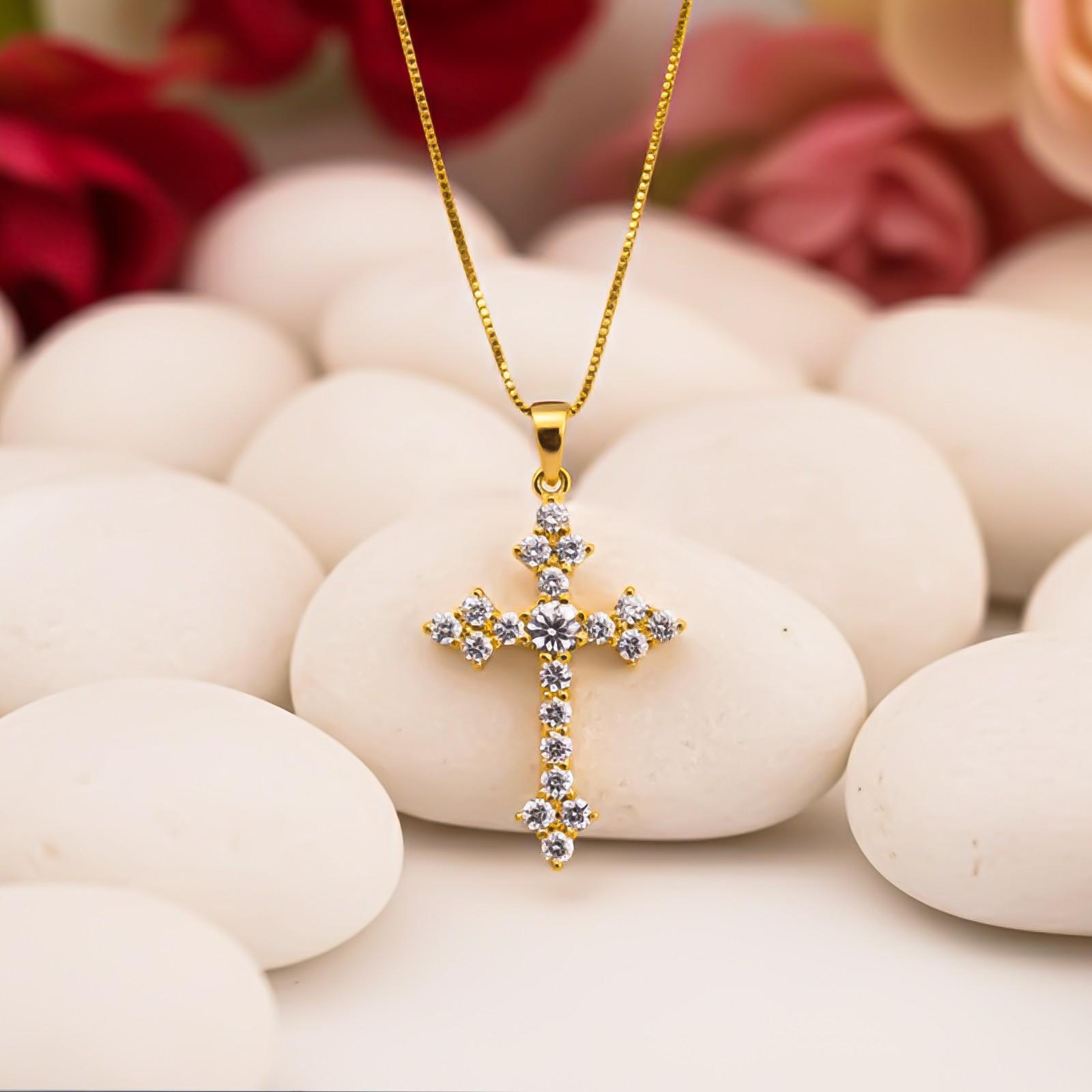 Silver Diamond Studded Cross Pendant