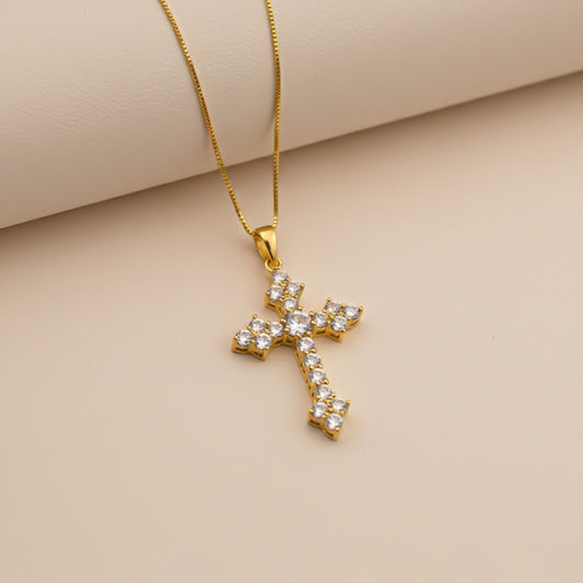 Silver Diamond Studded Cross Pendant