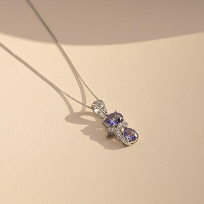 Silver Purple Amethyst Dual Drop Pendant