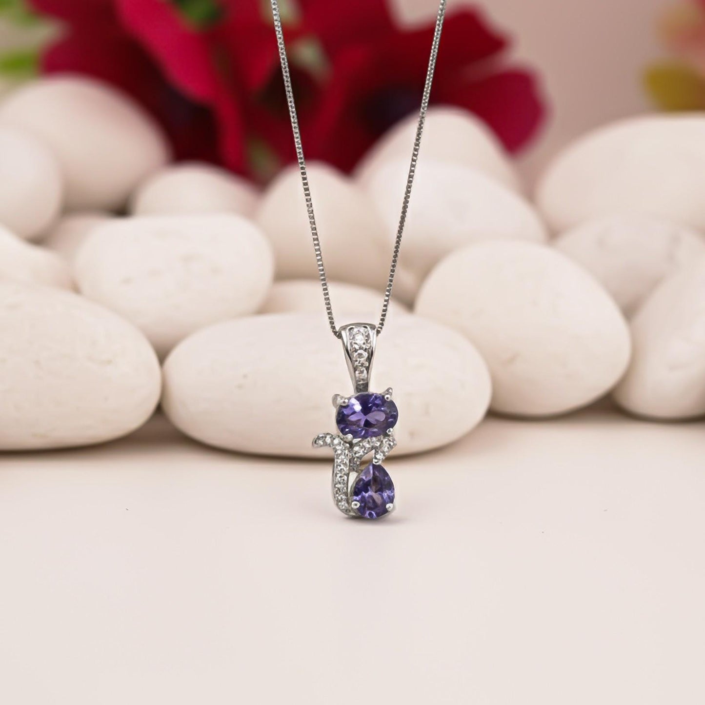Silver Purple Amethyst Dual Drop Pendant