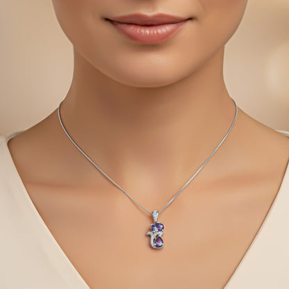 Silver Purple Amethyst Dual Drop Pendant
