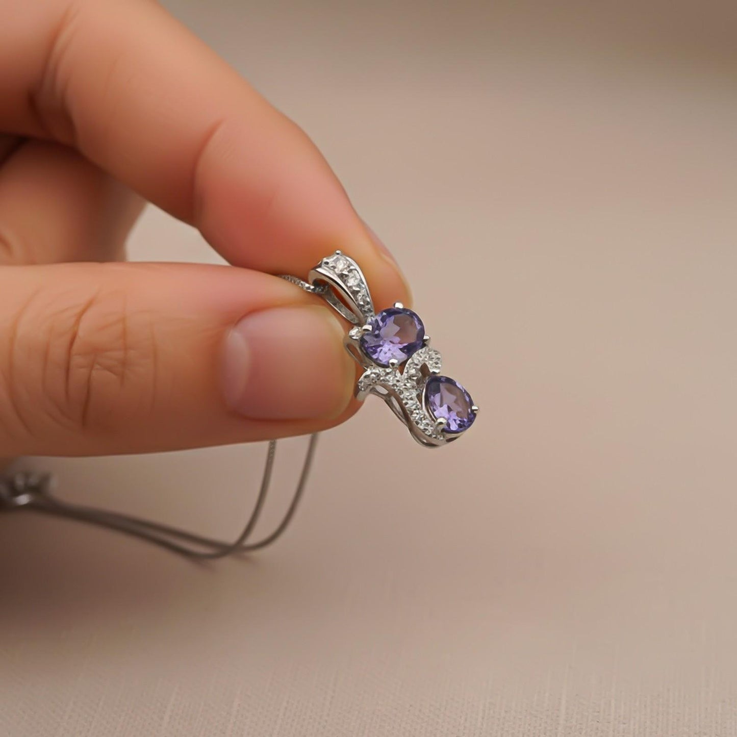 Silver Purple Amethyst Dual Drop Pendant