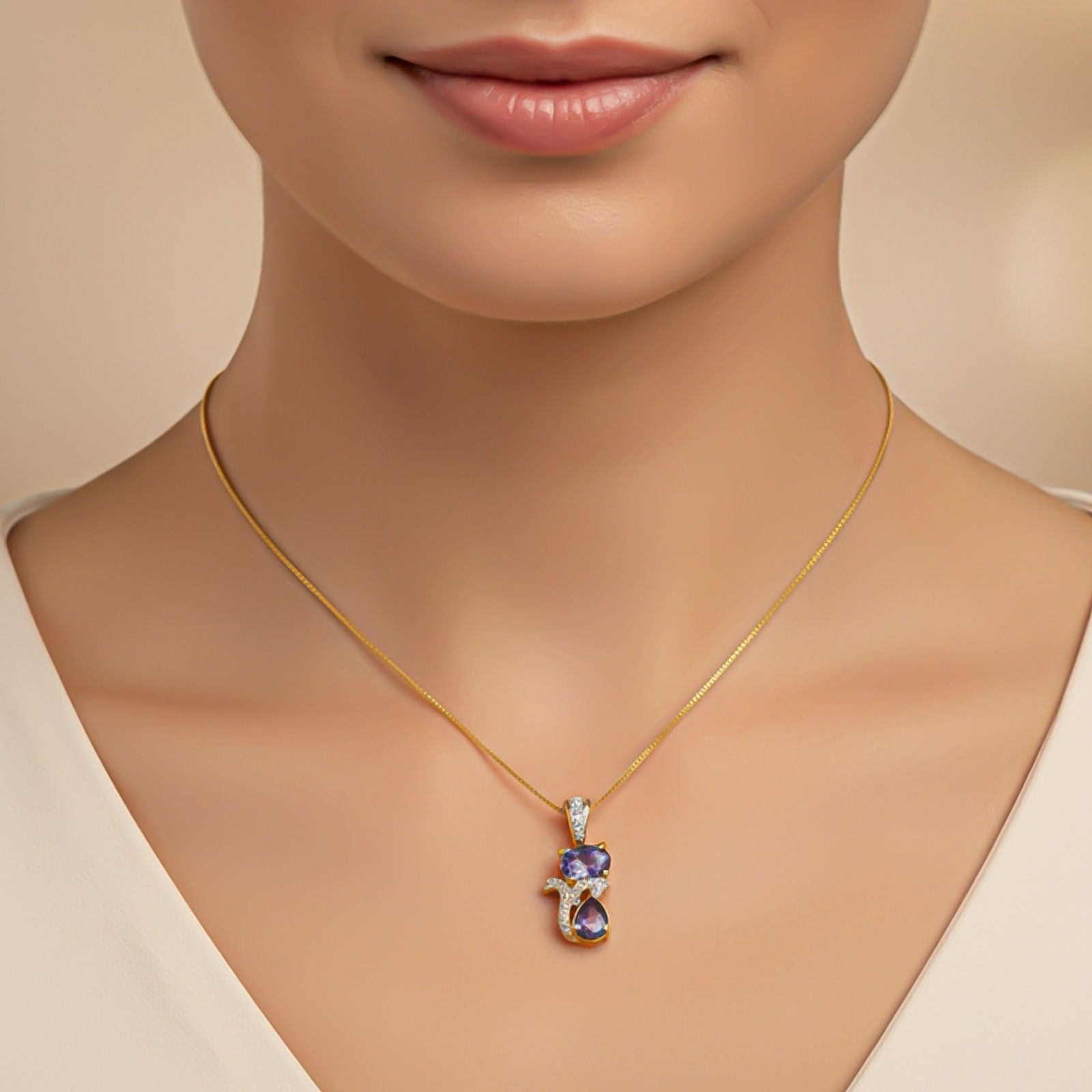 Silver Purple Amethyst Dual Drop Pendant