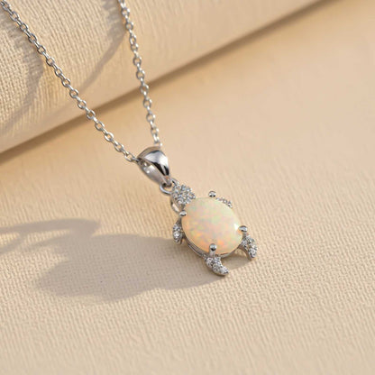 Silver Opal Turtle Diamond Pendant