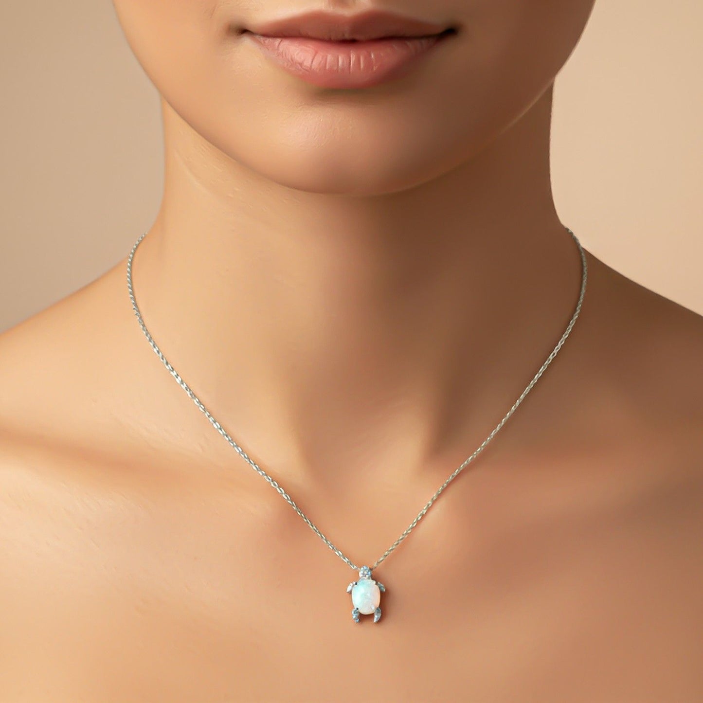 Silver Opal Turtle Diamond Pendant