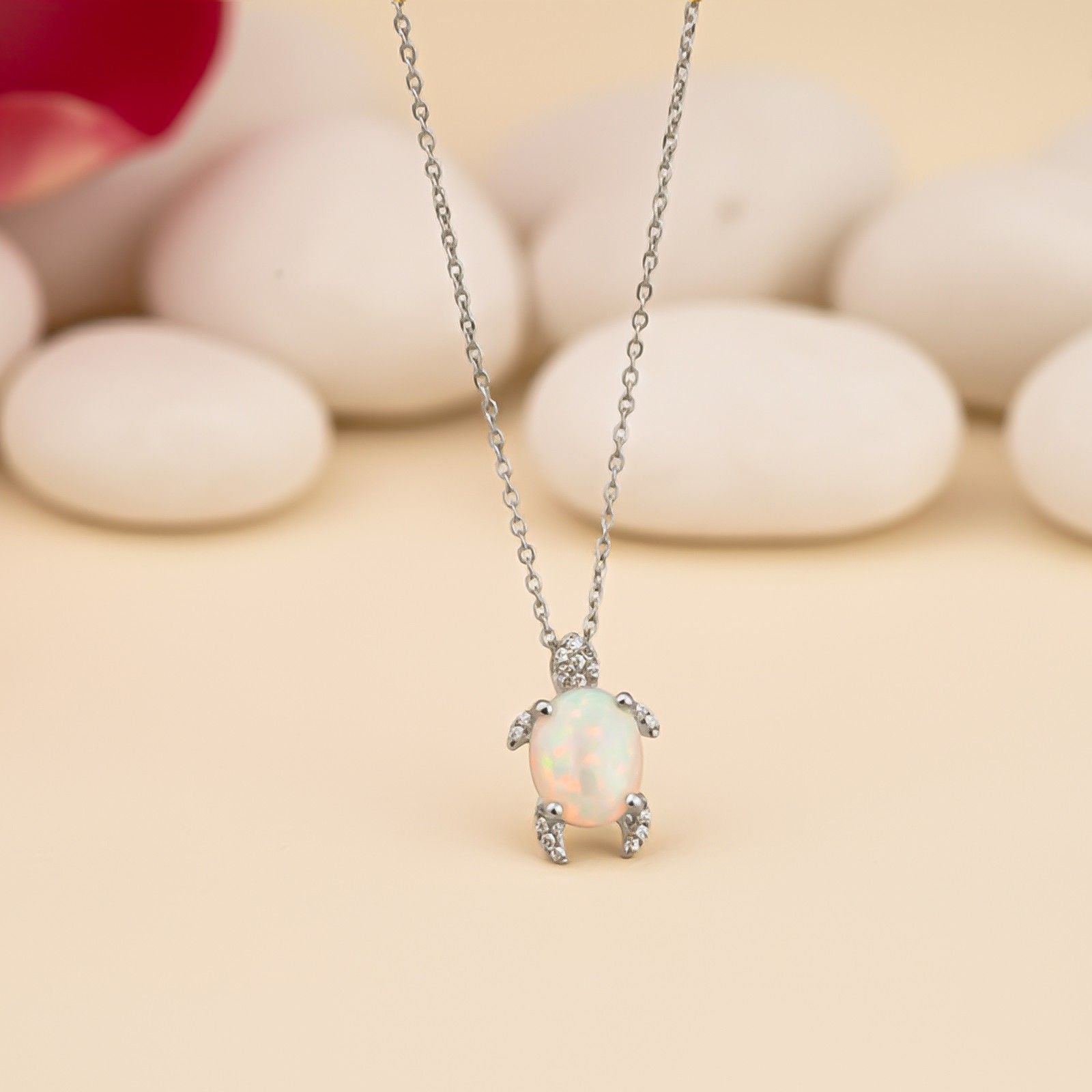 Silver Opal Turtle Diamond Pendant