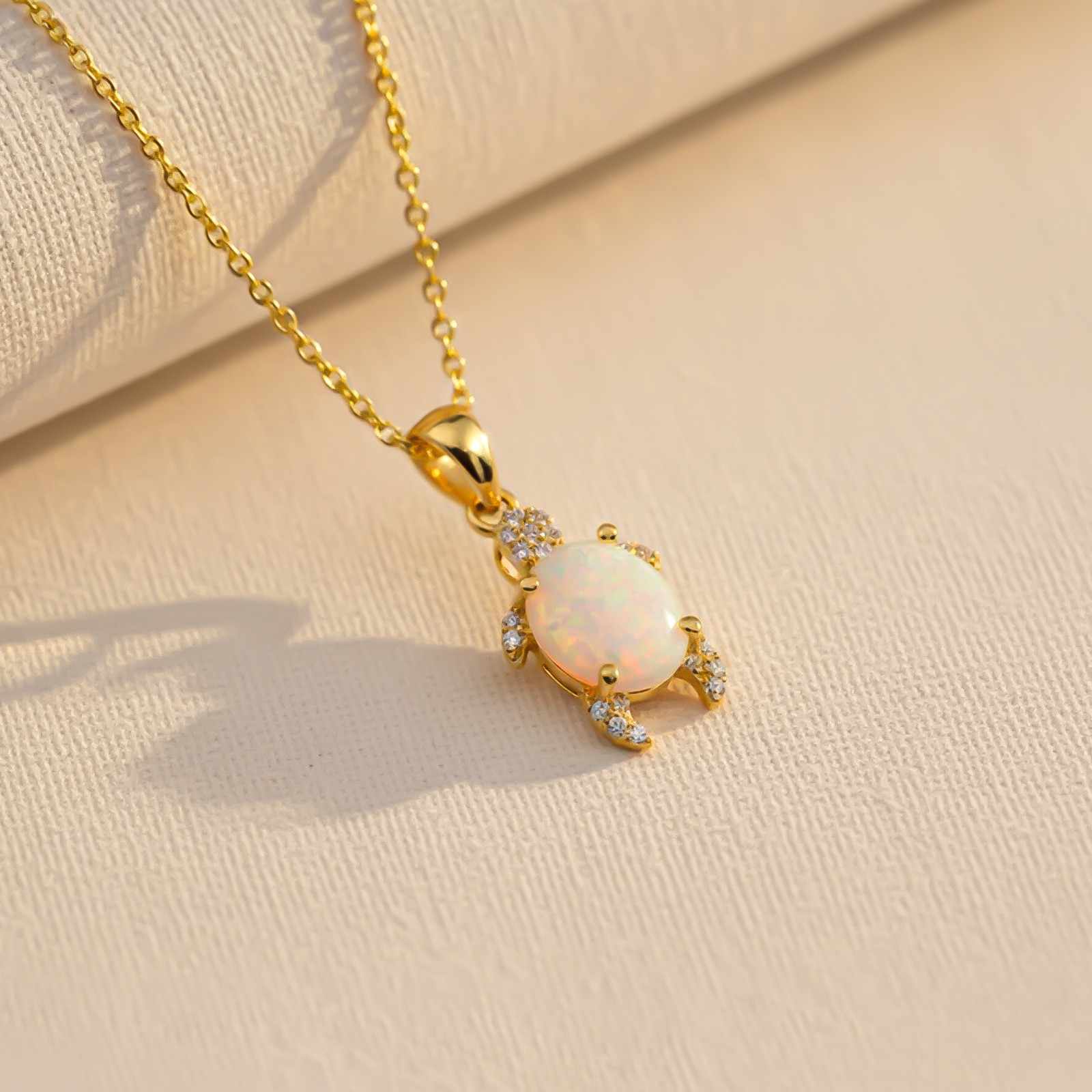 Silver Opal Turtle Diamond Pendant