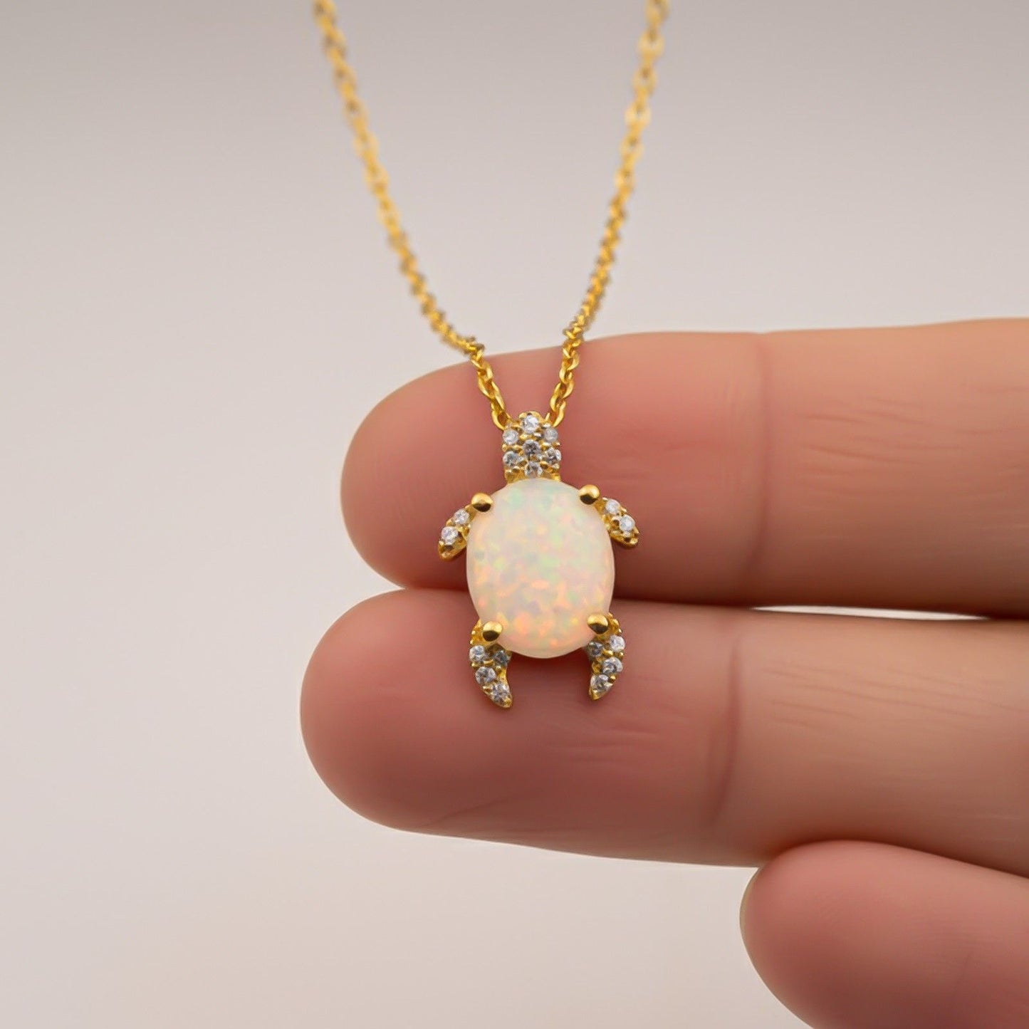 Silver Opal Turtle Diamond Pendant