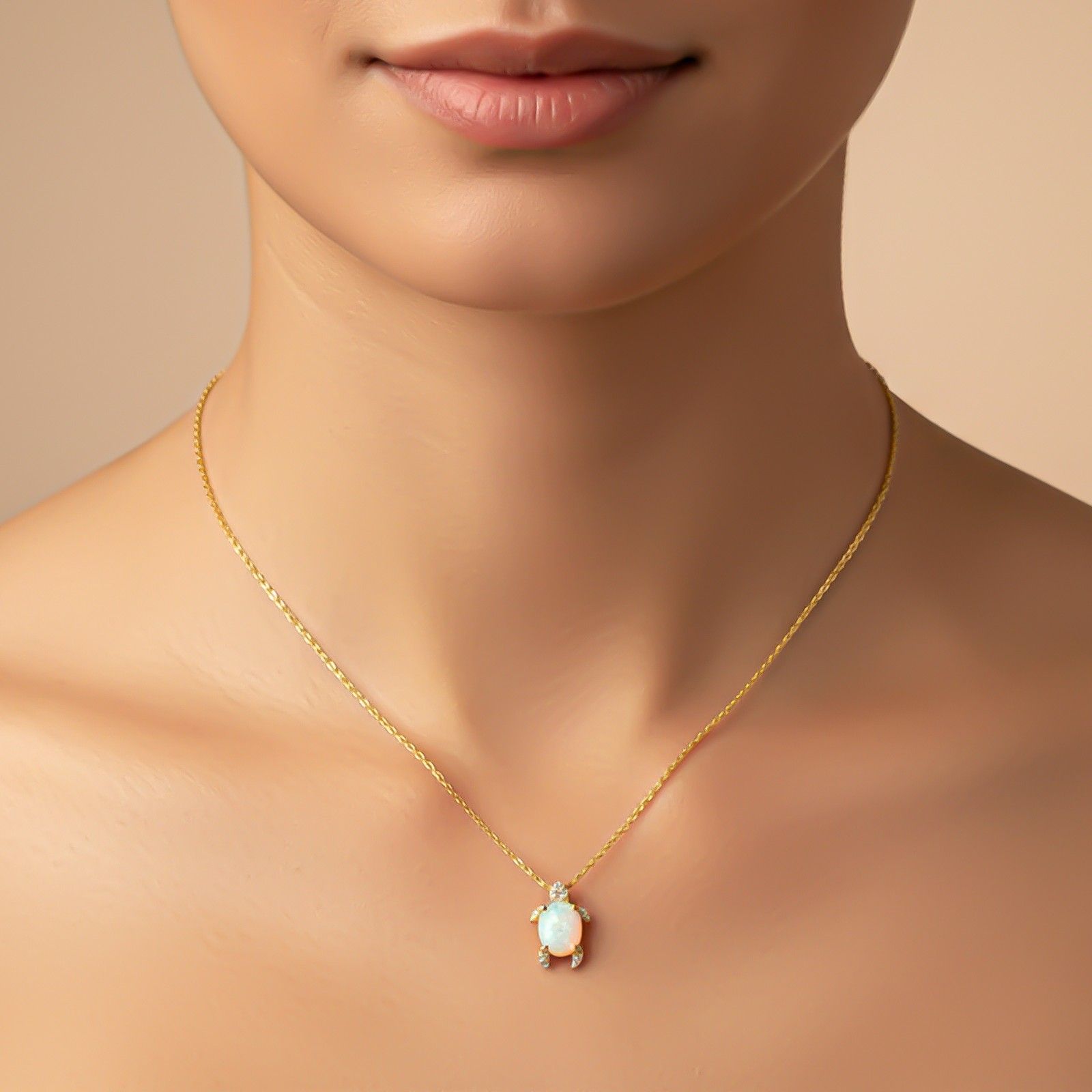 Silver Opal Turtle Diamond Pendant