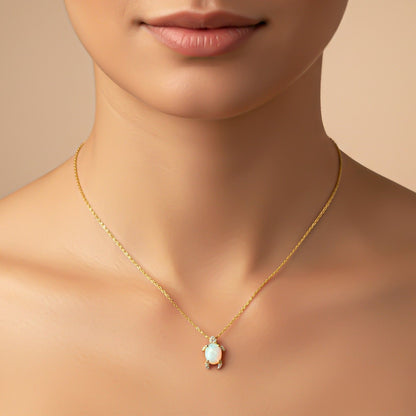 Silver Opal Turtle Diamond Pendant