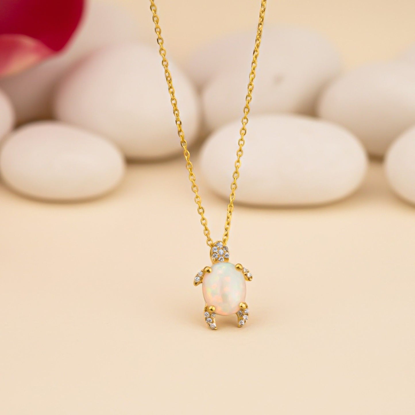Silver Opal Turtle Diamond Pendant
