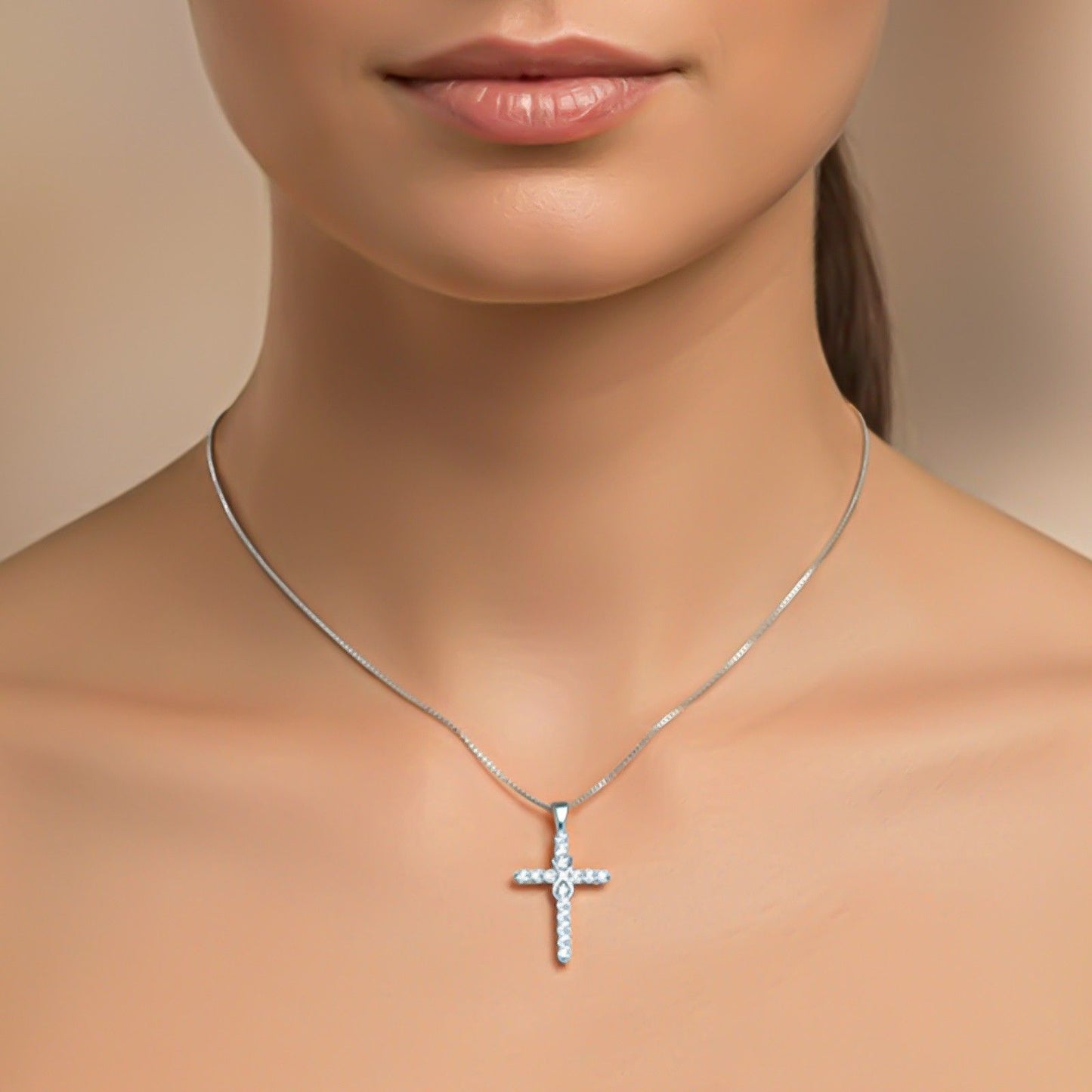 Silver Minimal CZ Cross Pendant