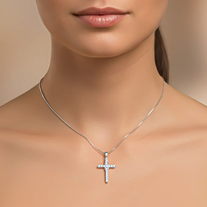 Silver Minimal CZ Cross Pendant