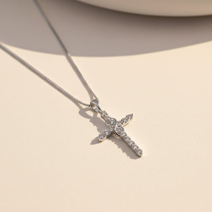 Silver Minimal CZ Cross Pendant