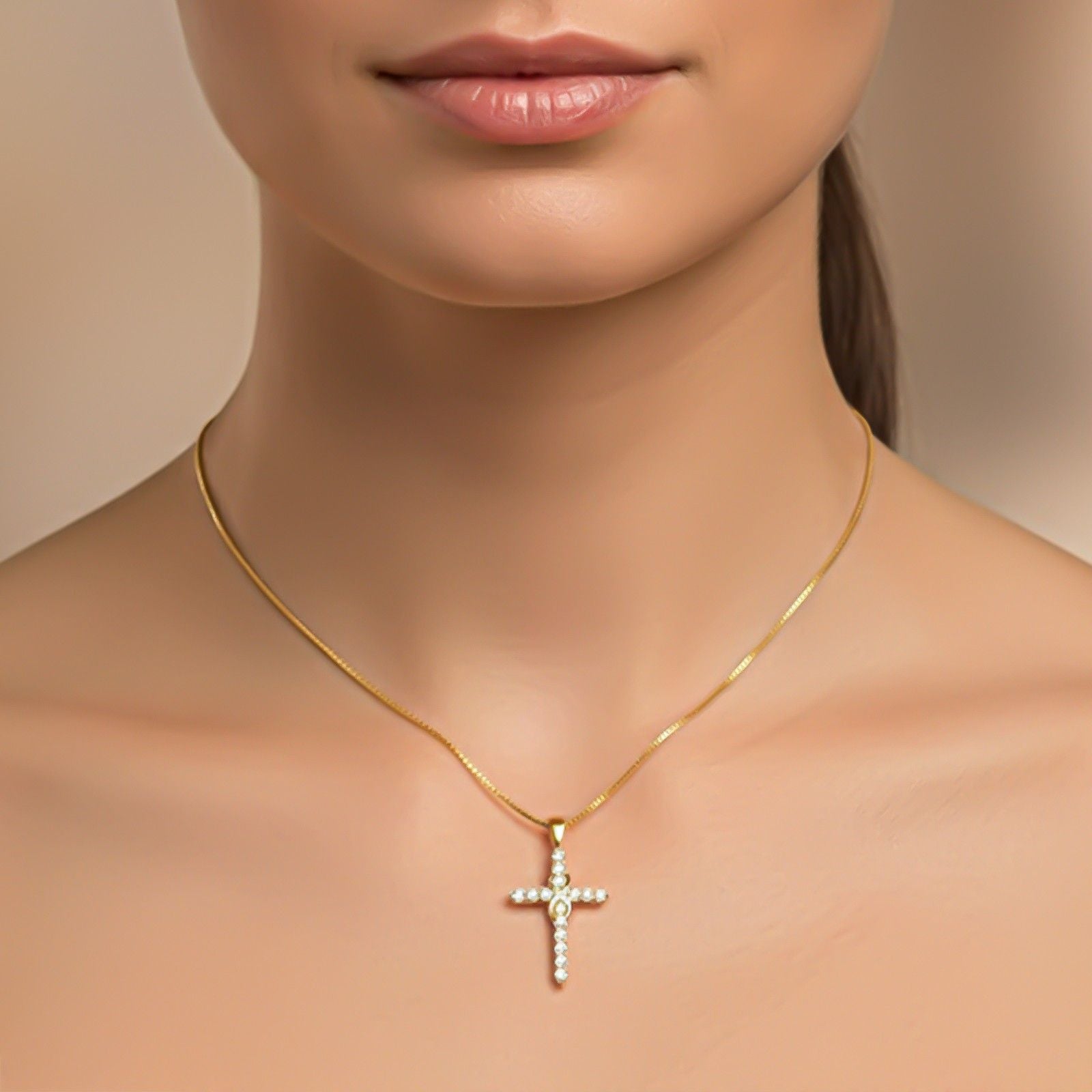 Silver Minimal CZ Cross Pendant