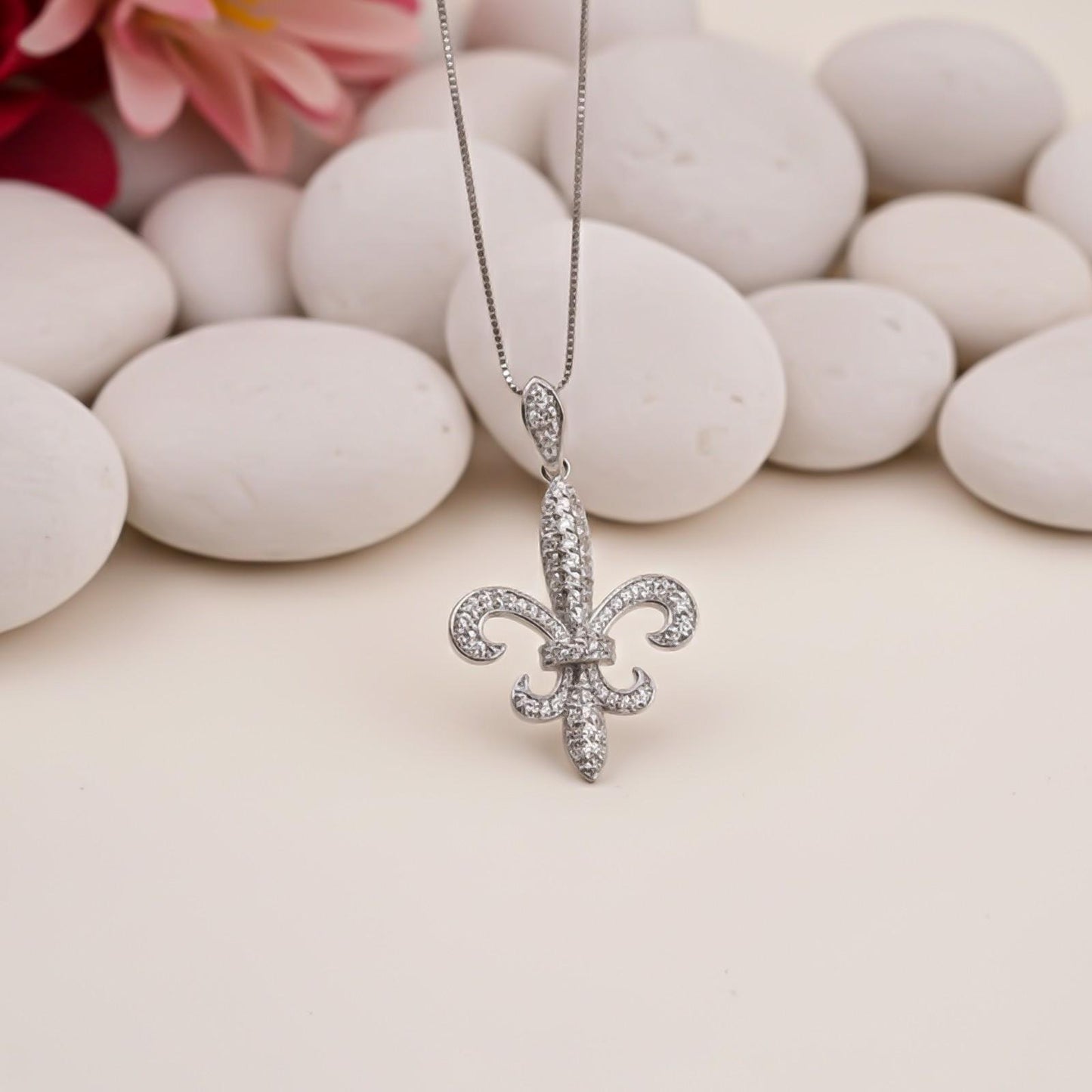 Silver Fleur-de-Lis CZ Pendant