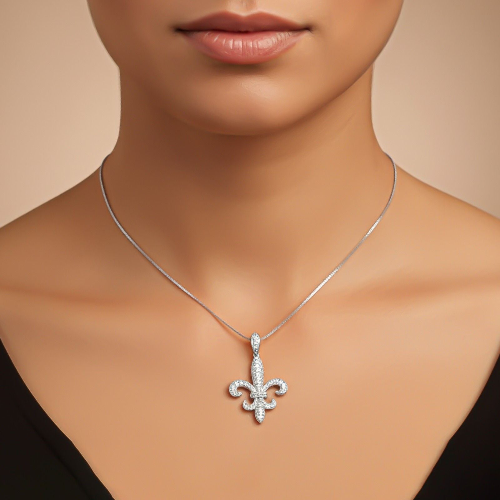 Silver Fleur-de-Lis CZ Pendant