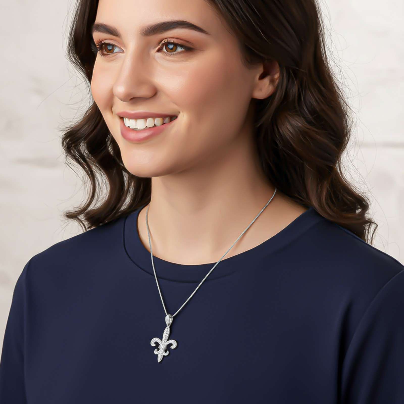 Silver Fleur-de-Lis CZ Pendant