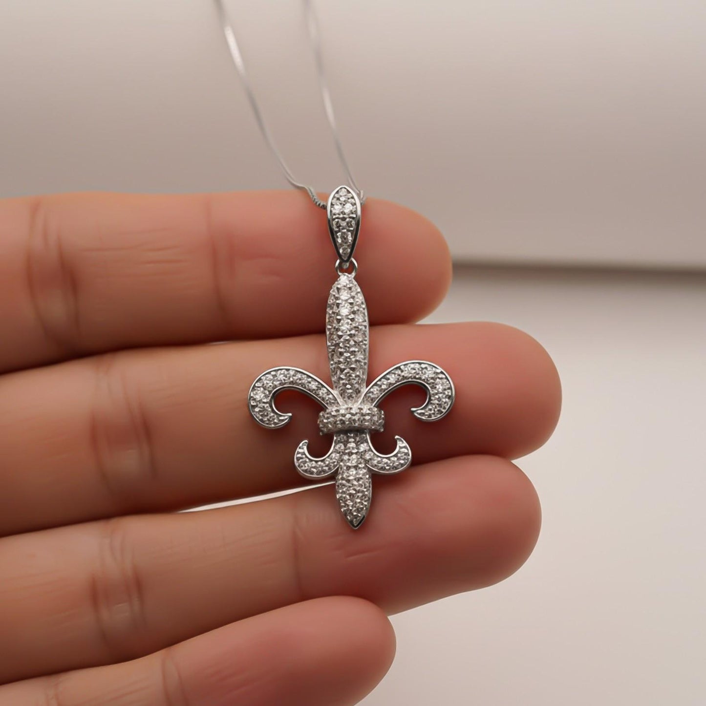 Silver Fleur-de-Lis CZ Pendant