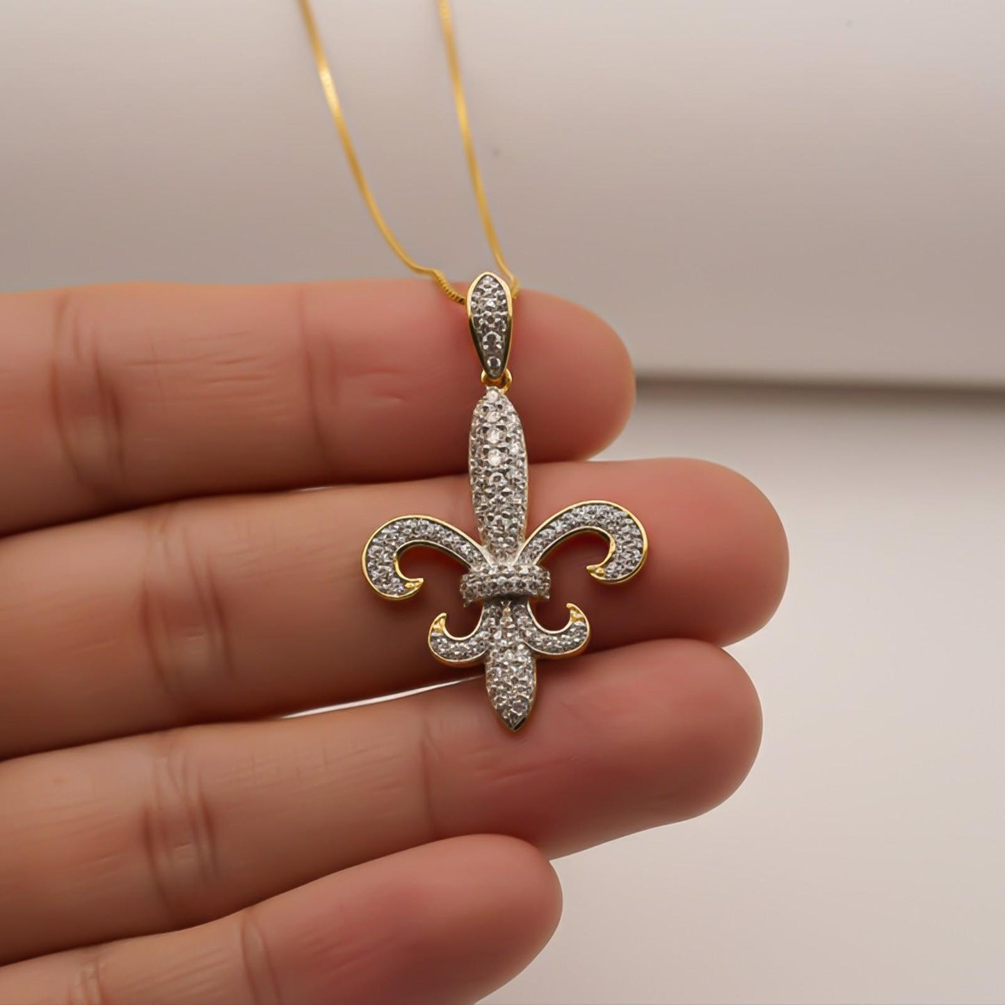 Silver Fleur-de-Lis CZ Pendant