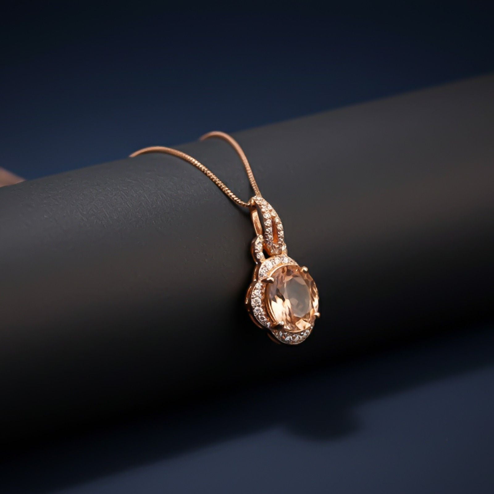 Silver Morganite Halo Drop Pendant
