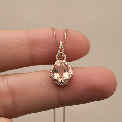 Silver Morganite Halo Drop Pendant