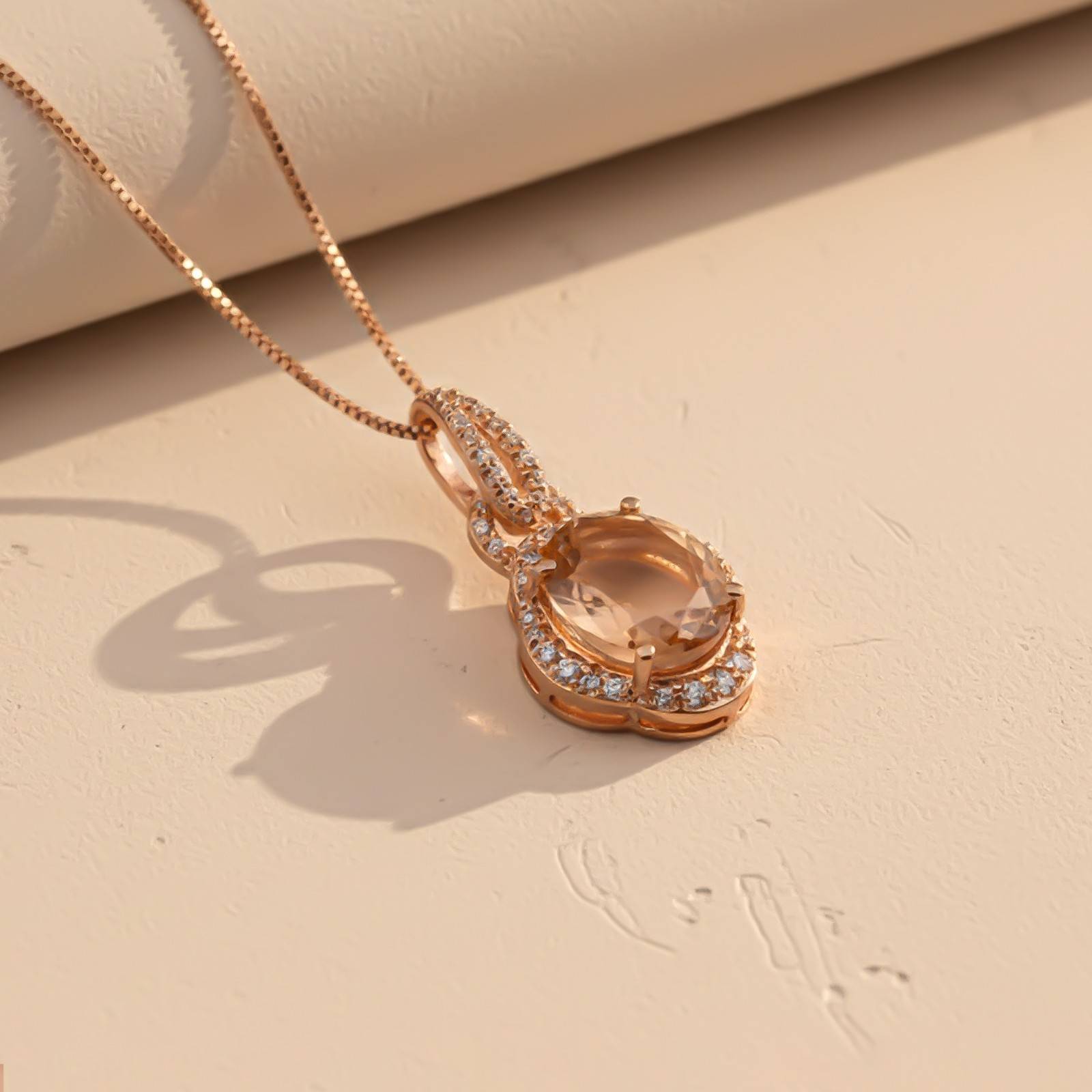 Silver Morganite Halo Drop Pendant