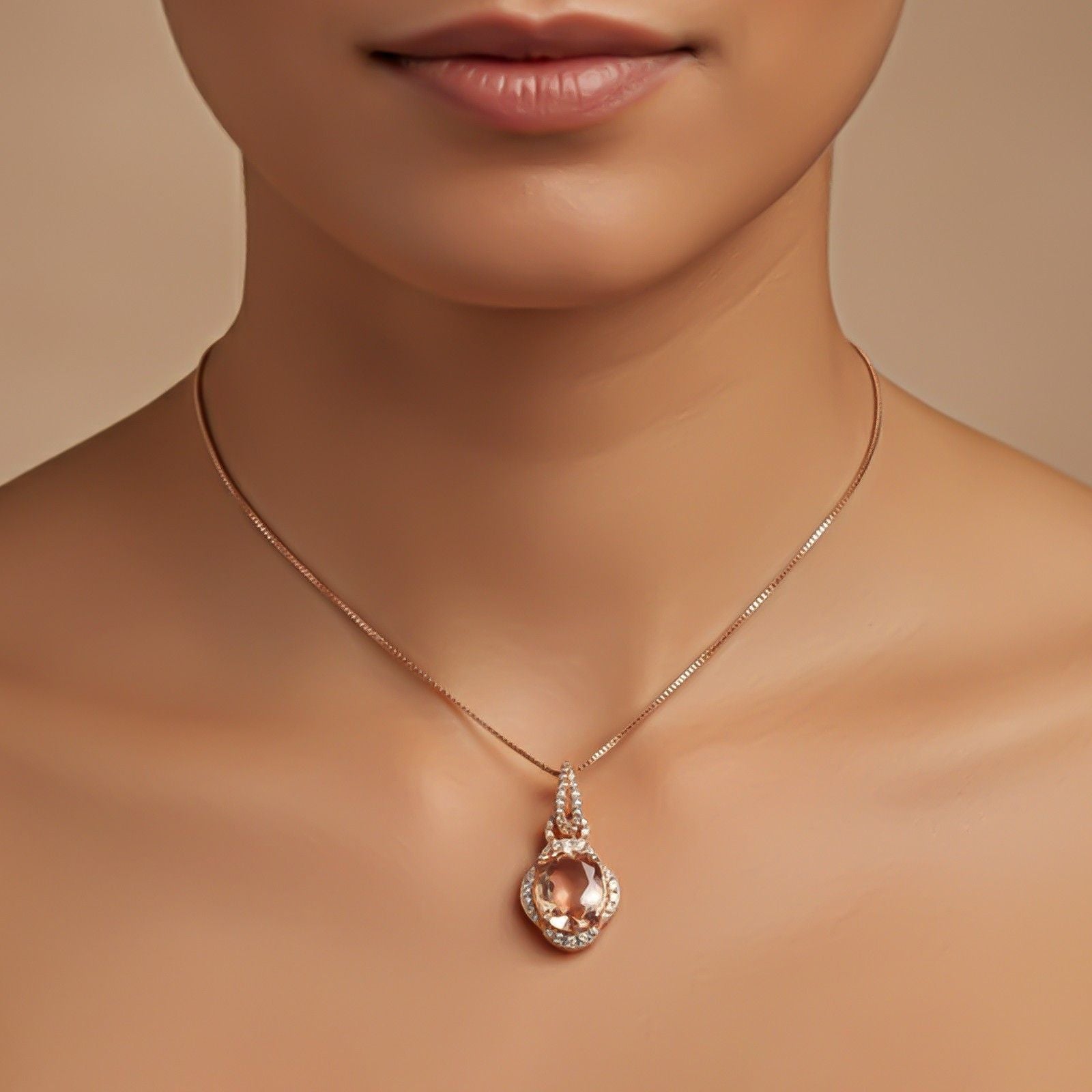 Silver Morganite Halo Drop Pendant