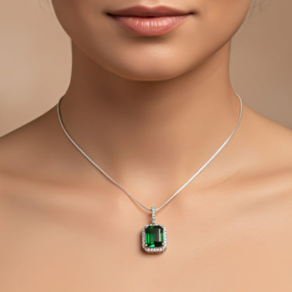 Silver Green Emerald Luxury Pendant