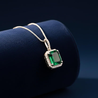 Silver Green Emerald Luxury Pendant