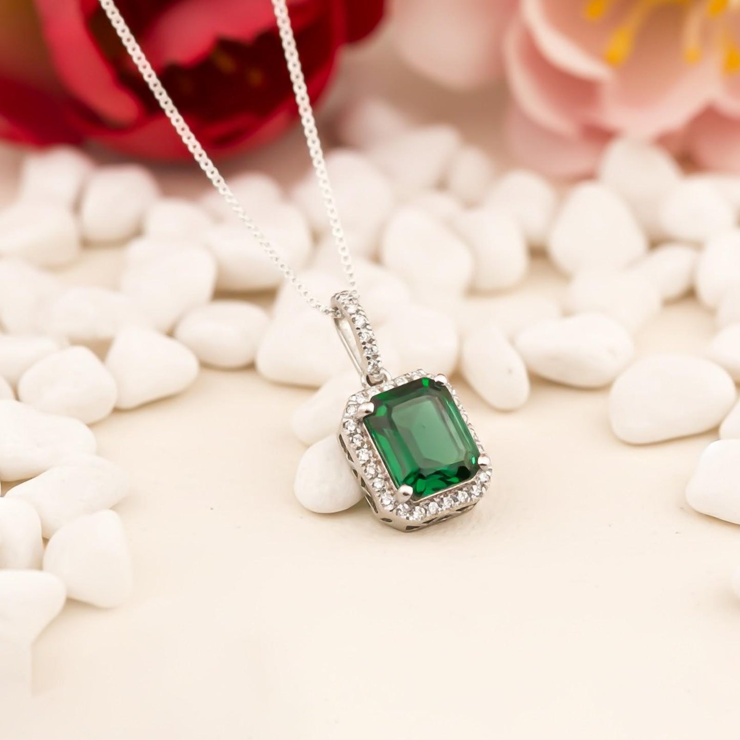Silver Green Emerald Luxury Pendant
