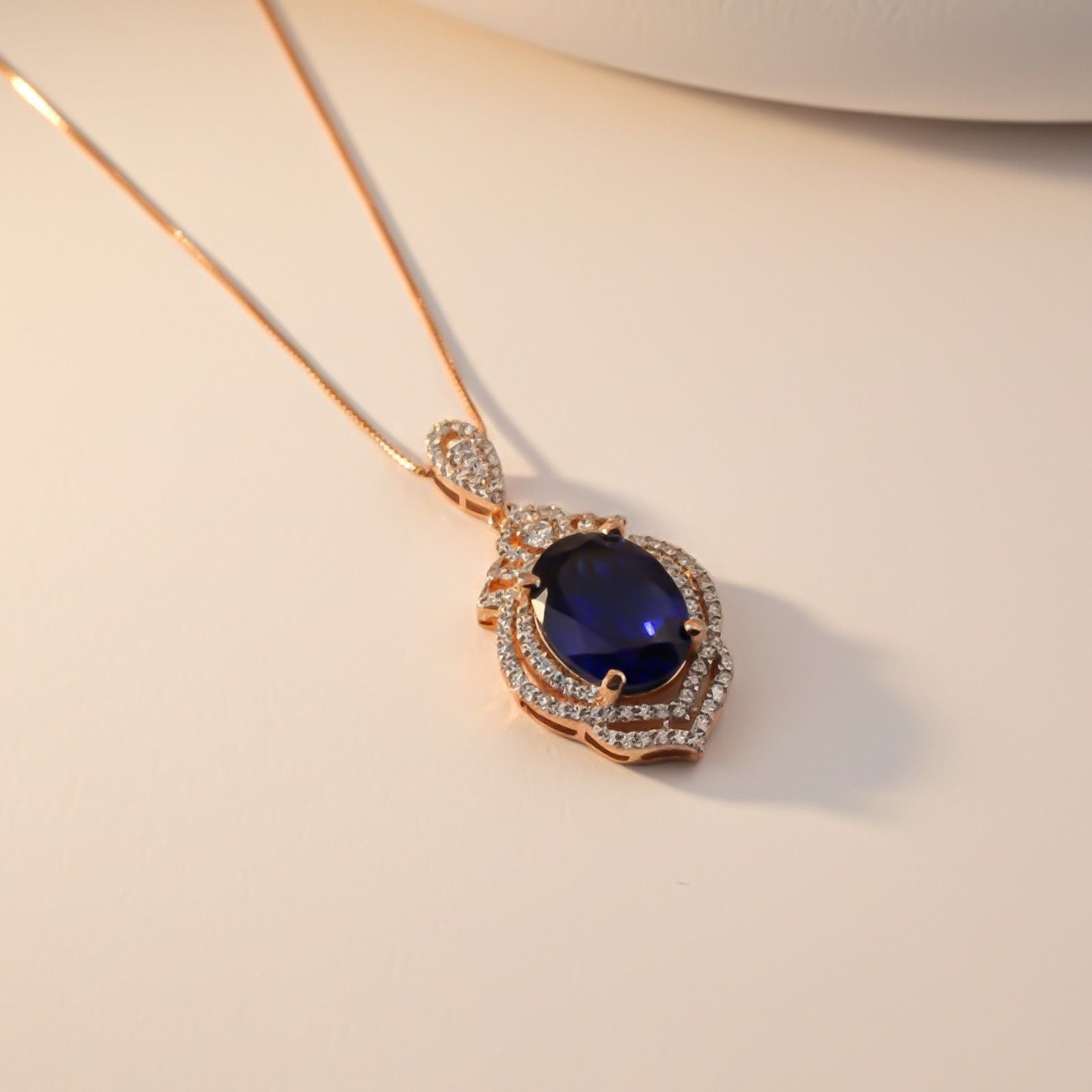 Silver Blue Sapphire Double Halo Pendant