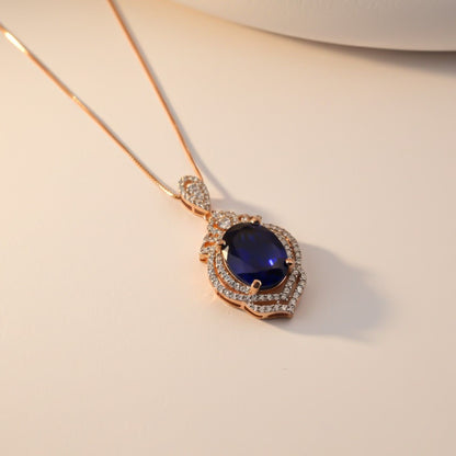 Silver Blue Sapphire Double Halo Pendant