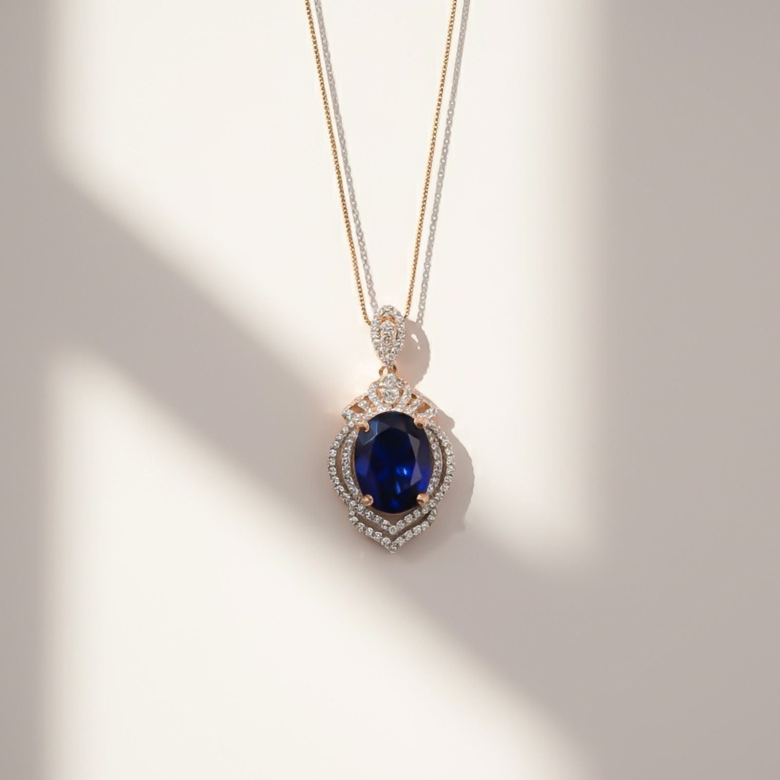 Silver Blue Sapphire Double Halo Pendant