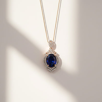 Silver Blue Sapphire Double Halo Pendant