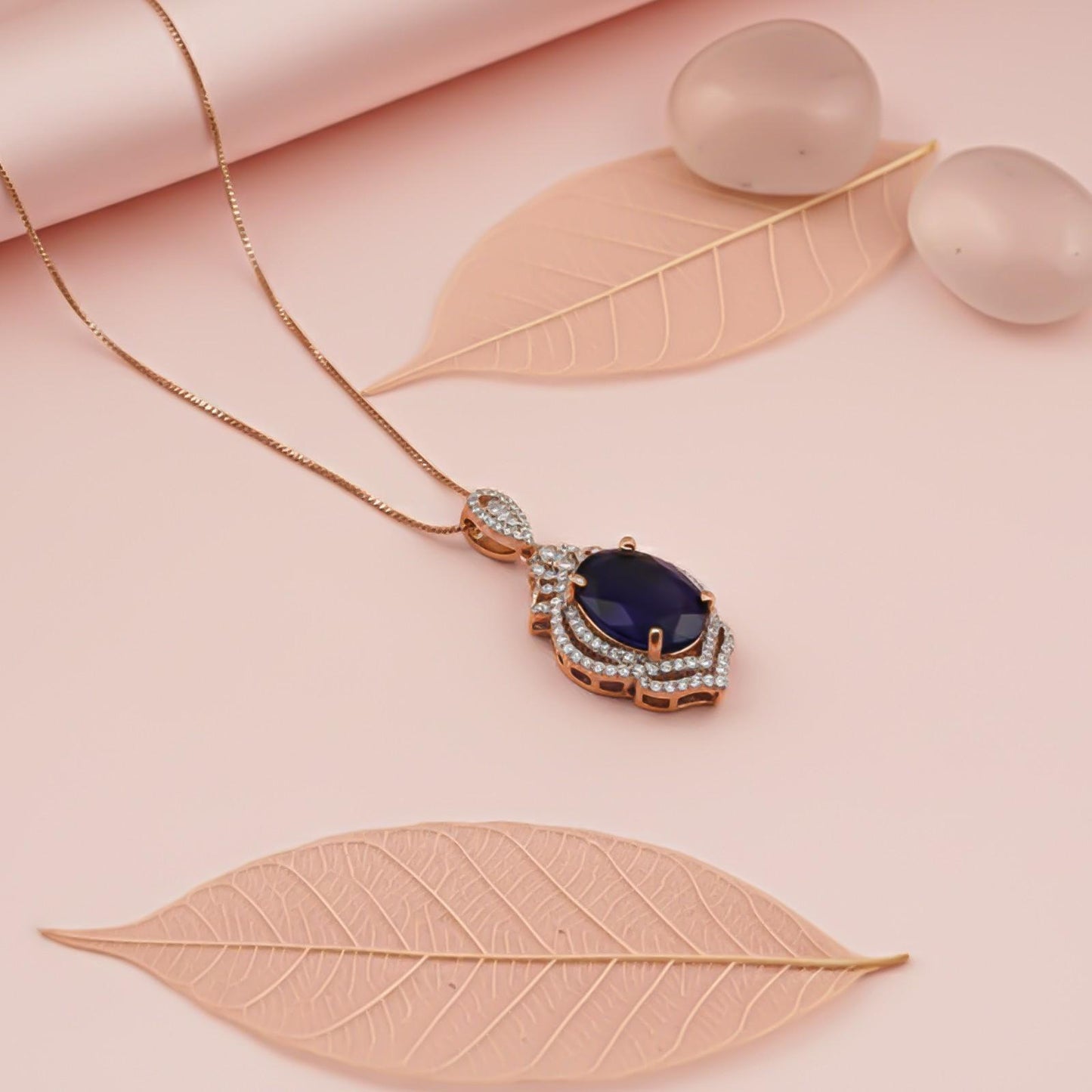 Silver Blue Sapphire Double Halo Pendant