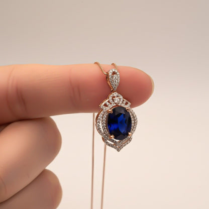 Silver Blue Sapphire Double Halo Pendant