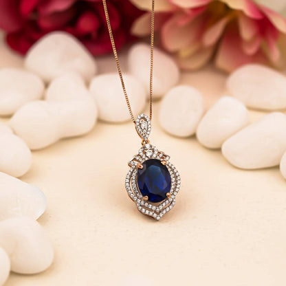 Silver Blue Sapphire Double Halo Pendant