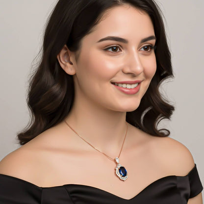 Silver Blue Sapphire Double Halo Pendant