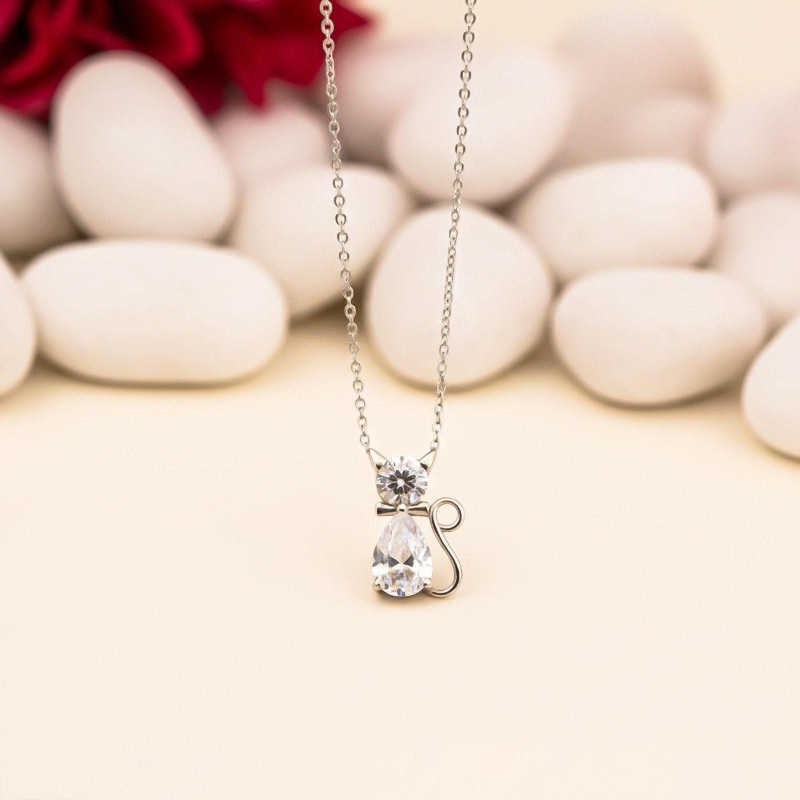 Silver CZ Teardrop Bow Pendant